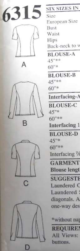 NEW LOOK 6315 SET OF TOPS SIZES 8-18 COMPLETE-PART CUT-ZIPLOC