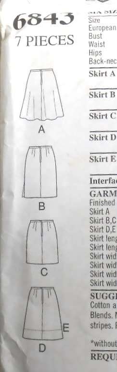 NEW LOOK 6843 SET OF SKIRTS  SIZES 8-18 COMPLETE
