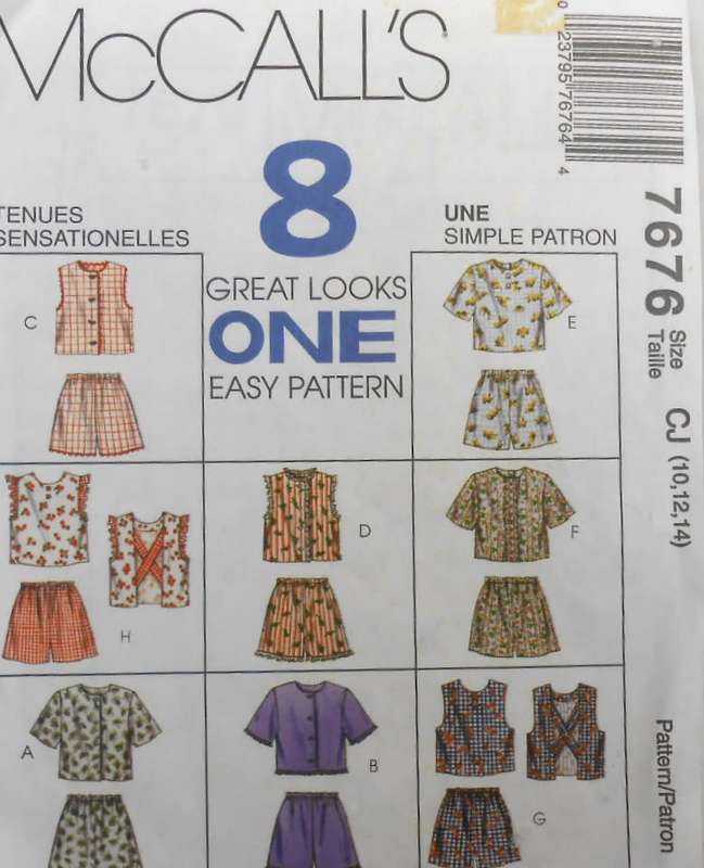 McCALLS 7676 GIRLS TOPS & PULL ON PANTS  SIZE 10-12-14 YEARS COMPLETE-ZIPLOC BAG