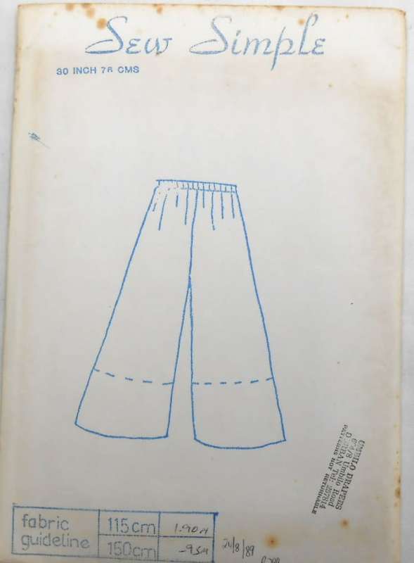 SEW SIMPLE PATTERNS 8  WIDE PANTS & CULOTTES SIZE HIP 30 OR 76 CM  COMPLETE