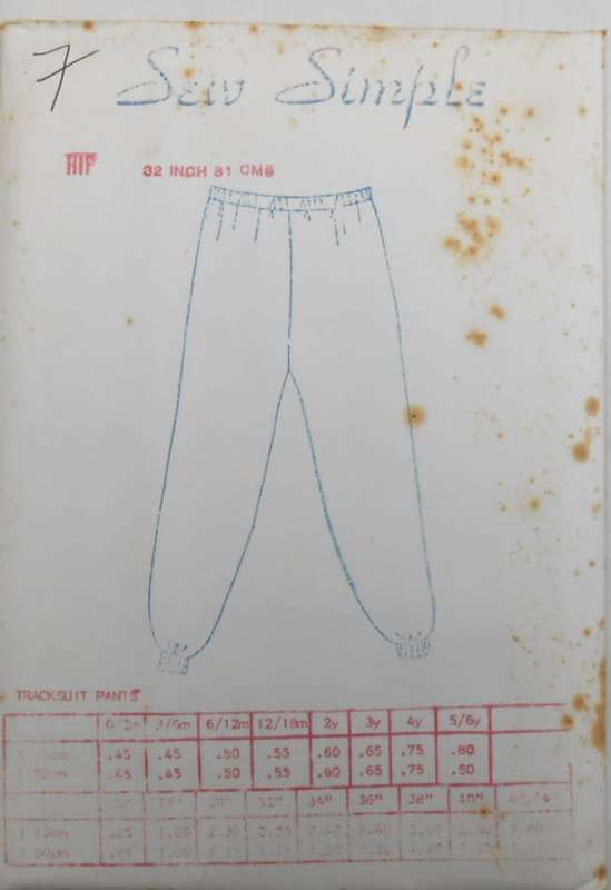 SEW SIMPLE PATTERNS 7  TRACKSUIT PANTS SIZE HIP 32 OR 81 CM  COMPLETE-UNCUT-F/FOLDED