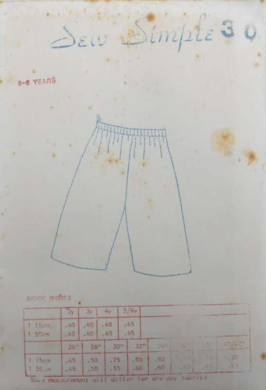 SEW SIMPLE PATTERNS 30  BAGGY SHORTS SIZE 5-6 YEARS COMPLETE
