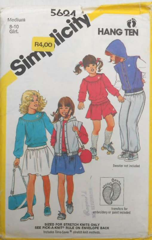 SIMPLICITY 5624 GIRLS SWEATSHIRT-PANTS-SHORTS-MINISKIRT-HOOD-BAG  SIZE 8-10 YEARS COMPLETE-UNCUT-F/F