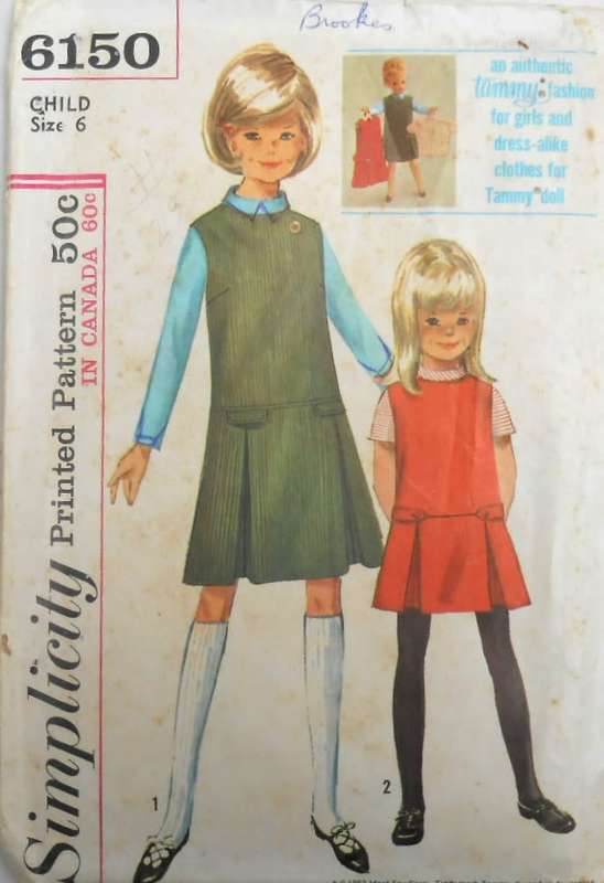 SIMPLICITY 6150 GIRLS PINAFORE-BLOUSE+MATCHING 12` DOLLS OUTFIT SIZE 6 YEARS COMPLETE-UNCUT-F/F