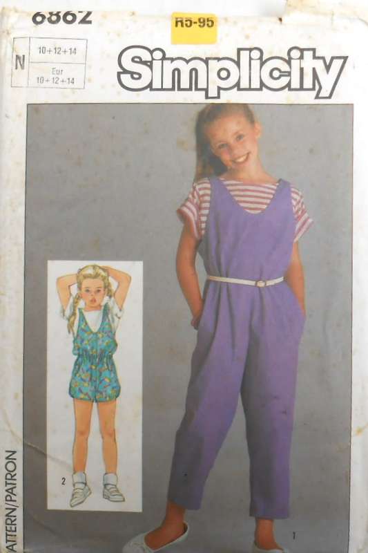 SIMPLICITY 6862 GIRLS LOOSE FIT PULL ON JUMPSUIT-PULLOVER TOP SIZE 10-12-14 YEARS COMPLETE-UNCUT-F/F