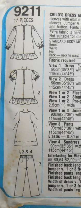 SIMPLICITY 9211 GIRLS DRESS-SUNDRESS-PINAFORE-PANTS SIZE 5 YEARS CHEST 61 CM COMPLETE-UNCUT-F/FOLDED