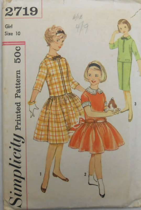 VINTAGE SIMPLICITY 2719 GIRLS DRESS WITH 2 SKIRTS+DETACHABLE COLLAR SIZE 10 YEARS COMPLETE