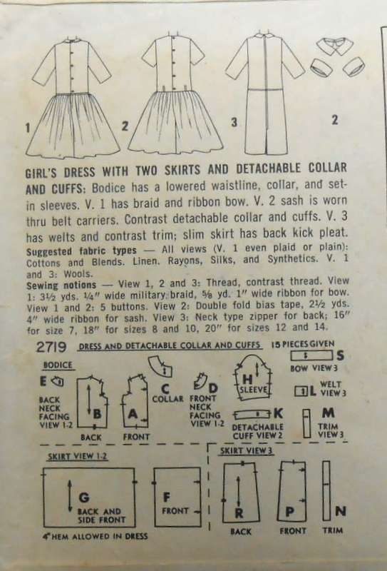 VINTAGE SIMPLICITY 2719 GIRLS DRESS WITH 2 SKIRTS+DETACHABLE COLLAR SIZE 10 YEARS COMPLETE