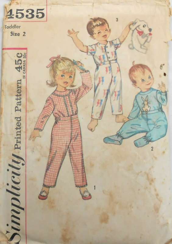VINTAGE SIMPLICITY 4535 TODDLERS PJS WITH TRANSFER SIZE 2 YEARS COMPLETE+TRANSFER
