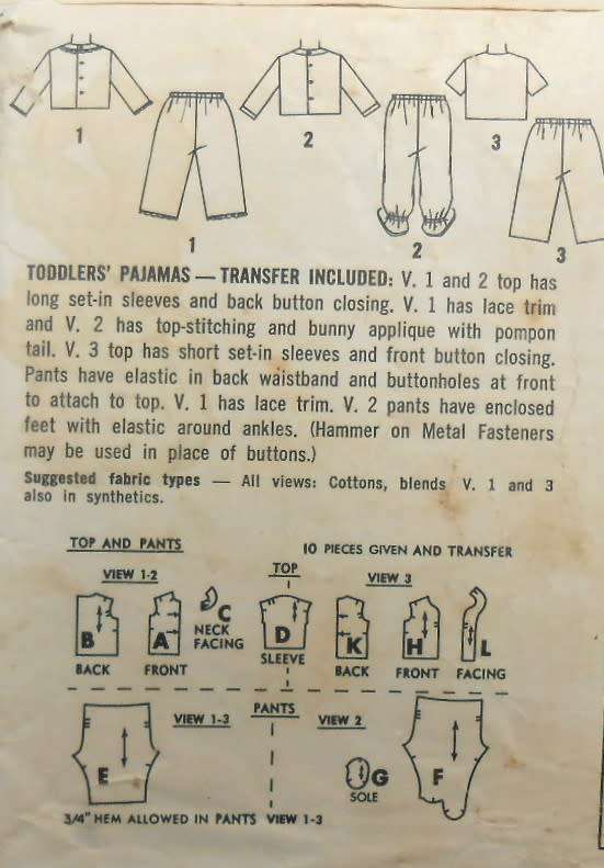 VINTAGE SIMPLICITY 4535 TODDLERS PJS WITH TRANSFER SIZE 2 YEARS COMPLETE+TRANSFER
