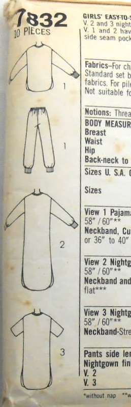 SIMPLICITY 7832 KIDS NIGHTGOWN & PJS  SIZE 12 - 14 YEARS COMPLETE-PARTCUT