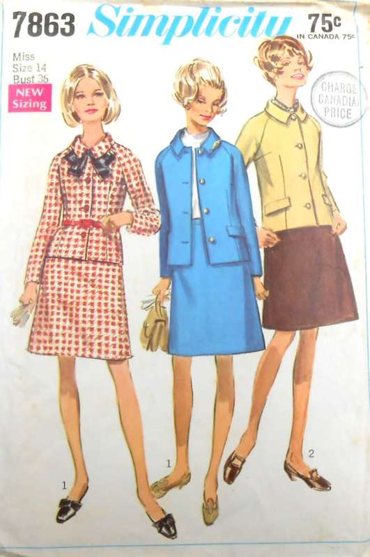 VINTAGE SIMPLICITY 7863 A-LINE SKIRT WITH LINED JACKET SIZE 14 BUST 36 COMPLETE-UNCUT-F/FOLDED