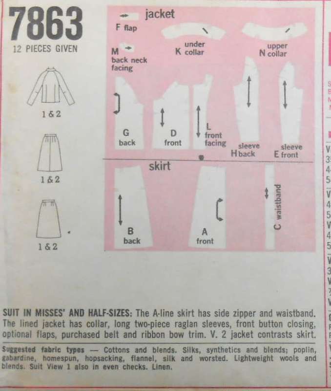 VINTAGE SIMPLICITY 7863 A-LINE SKIRT WITH LINED JACKET SIZE 14 BUST 36 COMPLETE-UNCUT-F/FOLDED