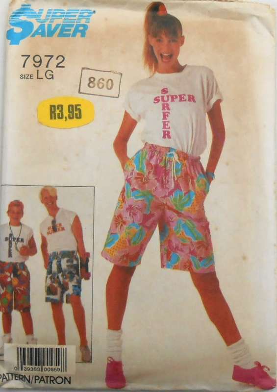 SIMPLICITY 7972 UNISEX SURFER SHORTS SIZE LARGE 32-34 COMPLETE