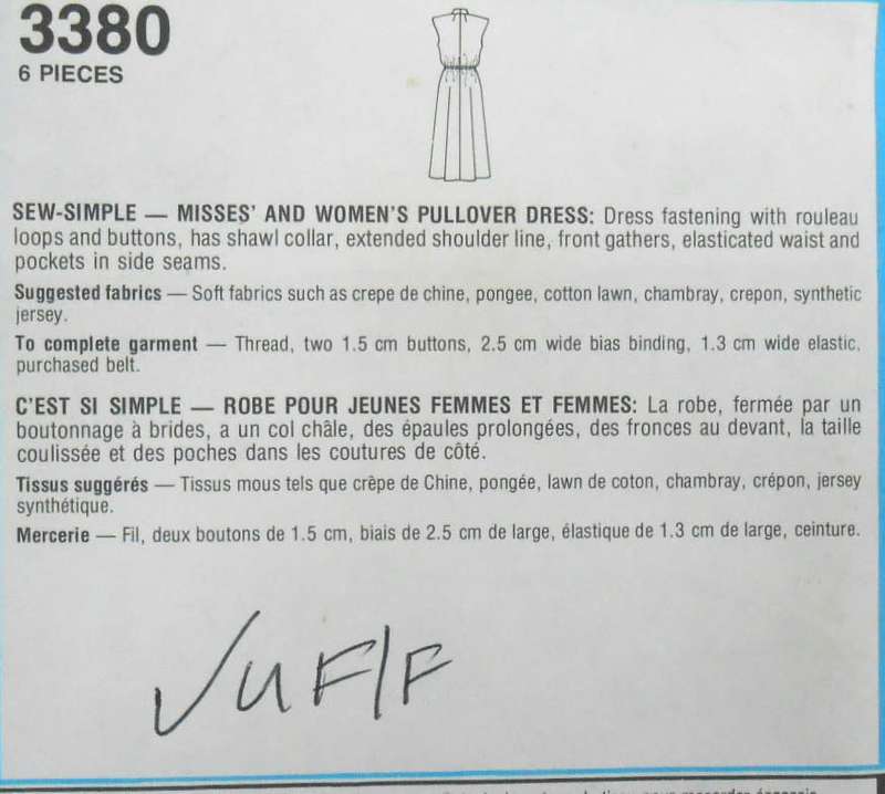 STYLE 3380 PULLOVER DRESS SIZE 12 BUST 87 CM COMPLETE-UNCUT-F/FOLDED
