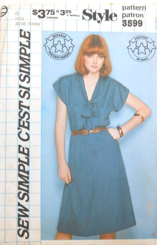 STYLE 3599 PULLOVER DRESS SIZE 12 COMPLETE-UNCUT-F/FOLDED