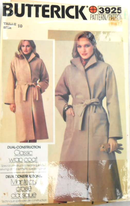 BUTTERICK 3925 COAT & BELT SIZES 10 COMPLETE-COVER CUT-ZIPLOC