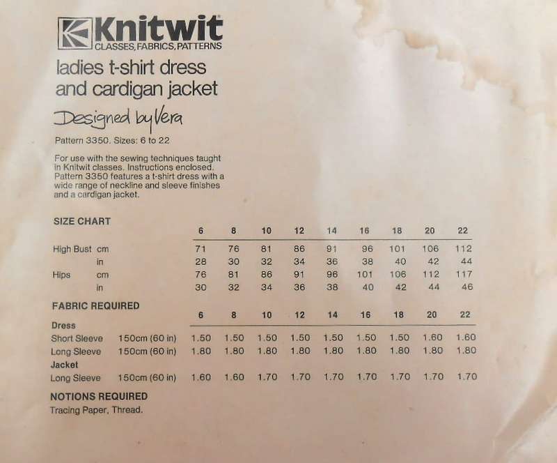 KNITWIT PATTERN 3350 - LADIES T SHIRT DRESS & CARDIGAN JACKET - SIZES 6 TO 22  COMPLETE & UNCUT