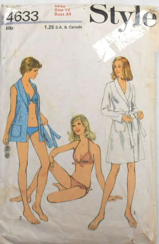 VINTAGE STYLE 4633 BEACH ROBE AND BIKINI SIZE 12 BUST 34 SEE LISTING