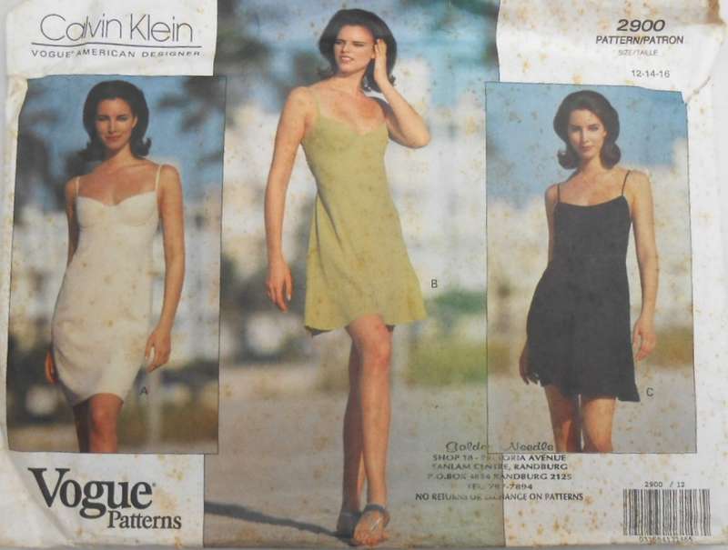 VOGUE 2900 KELVIN KLEIN-CLOSE FITTING STRAP DRESS SIZE 12-14-16 COMPLETE-ZIPLOC