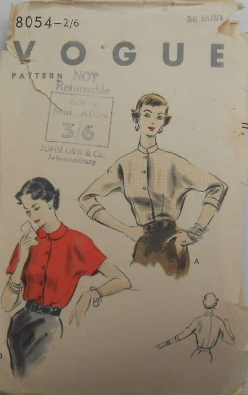 V/VINTAGE VOGUE 8054 TUCK IN BLOUSE SIZE 36 BUST SEE LISTING-ZIPLOC BAG