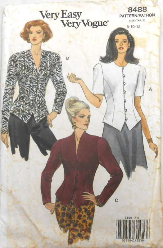 VOGUE 8488 SEMI FITTED FRONT BUTTON TOP SIZE 8-10-12 SEE LISTING