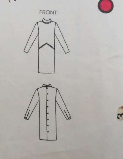 VOGUE 8833 LOOSE FITTING STRAIGHT DRESS WITH BACK BUTTON + ROLL COLLAR SIZE 12 COMPLETE-UNCUT-F/F