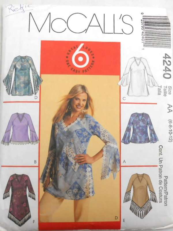 McCALLS 4240 STUNNING TOPS & TUNICS SIZE 6- 8-10-12 COMPLETE-MOSTLY UNCUT