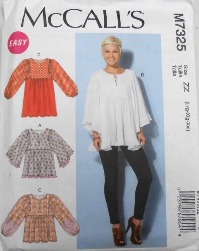 McCALLS M7325 PULLOVER TOPS & TUNICS SIZE L-XL-XXL (16-26) COMPLETE-CUT TO 26