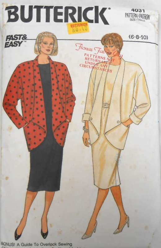 BUTTERICK 4031  JACKET-DRESS SIZE 6-8-10 SEE LISTING