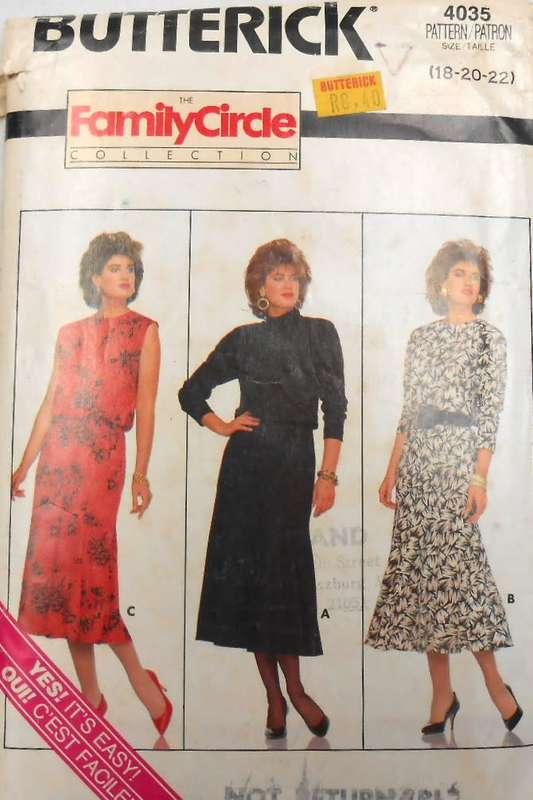 BUTTERICK 4035 LOOSE FITTING DRESS SIZE 18-20-22 COMPLETE- CUT TO SIZE 22