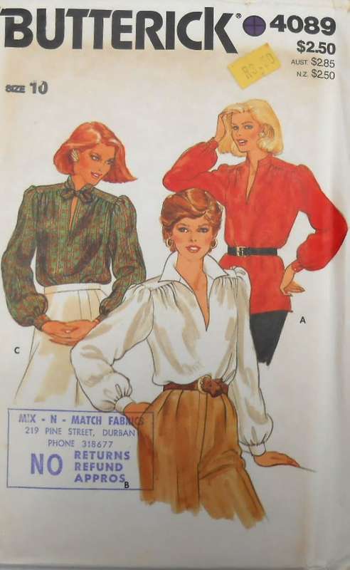 BUTTERICK 4089  VERY LOOSE FITTING BLOUSE SIZE 10 COMPLETE-ZIPLOC