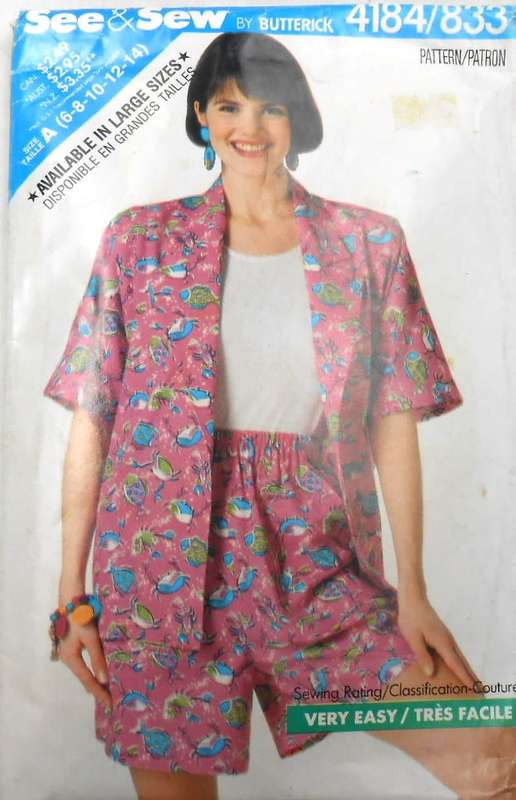 BUTTERICK 4184 SHIRT-TOP-SHORTS SIZE 6-8-10-12-14 THE POCKET PATTERN PIECE IS NOT SUPPLIED