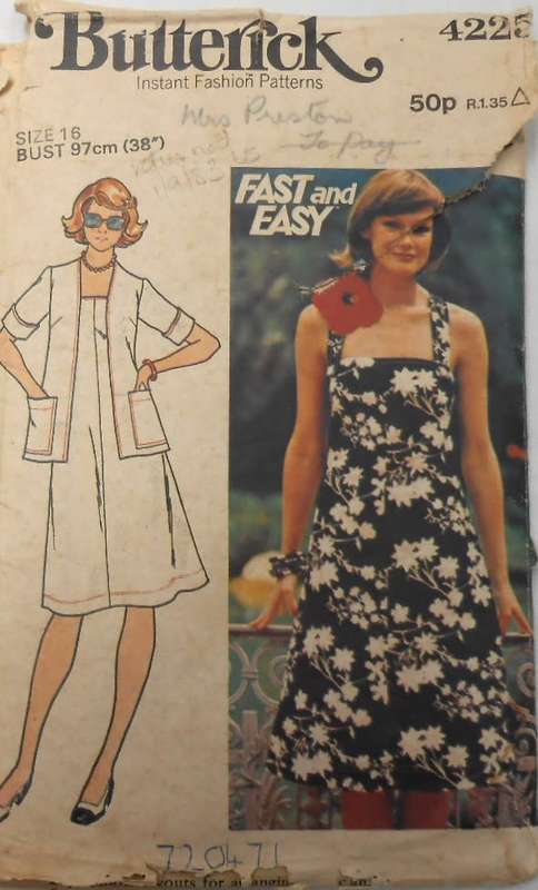 BUTTERICK 4225 SEMI FITTED UNLINED JACKET & STRAP DRESS SIZE 16 BUST 97 CM COMPLETE