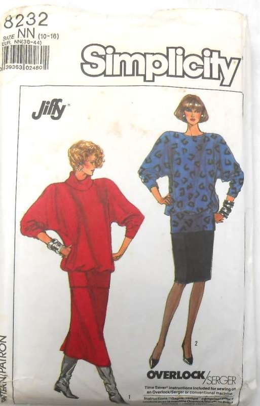 SIMPLICITY 8232 KNIT PULL ON SKIRT  & LOOSE FITTING PULLOVER TOP SIZE 8-18 COMPLETE