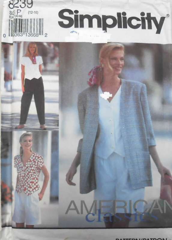 SIMPLICITY 8239 PANTS-SHORTS-TOP-UNLINED JACKET SIZE 12-16 COMPLETE-PART CUT