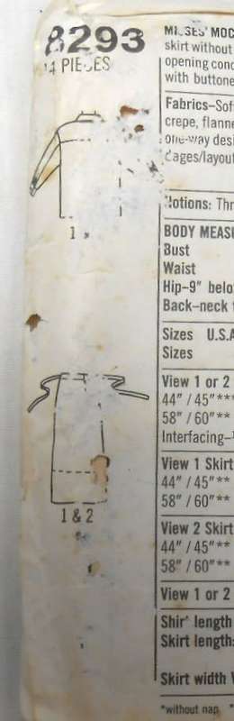 SIMPLICITY 8293 MOCK WRAP SKIRT-VERY LOOSE FITTING SHIRT SIZE 12 COMPLETE-PART CUT