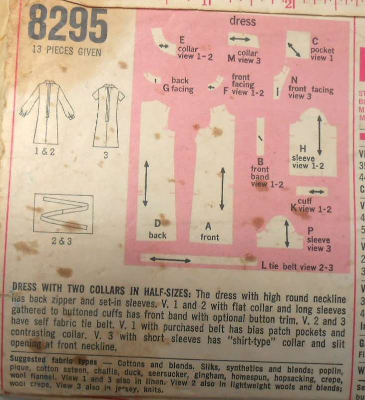 VINTAGE SIMPLICITY 8295 DRESS WITH 2 COLLARS SIZE 14 1/2 BUST 37 COMPLETE-UNCUT-F/FOLDED