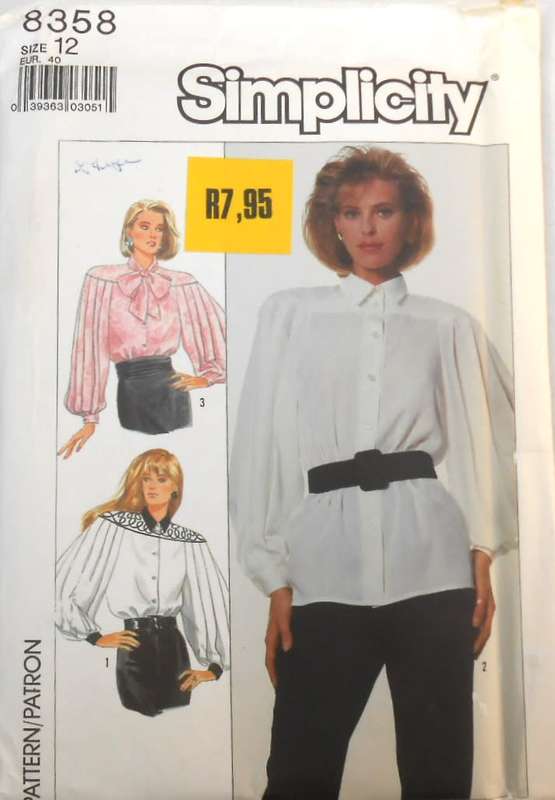 SIMPLICITY 8358 LOOSE FITTING BLOUSE SIZE 12 - COMPLETE-UNCUT-F/FOLDED