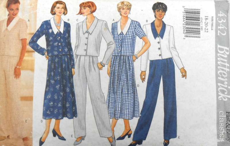 BUTTERICK 4342 TOP-SKIRT-PANTS SIZE 18-20-22 COMPLETE-CUT TO 20/22