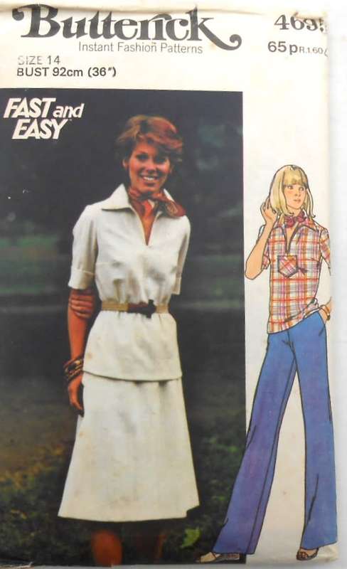 BUTTERICK 4695 TOP-SKIRT-PANTS SIZE 14 BUST 92 CM COMPLETE-UNCUT-F/FOLDED-1 PIECE CUT
