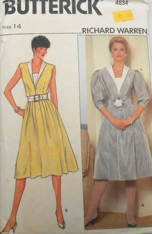 BUTTERICK 4834 SEMI FITTED FLARED DRESS & BELT SIZE 14 COMPLETE