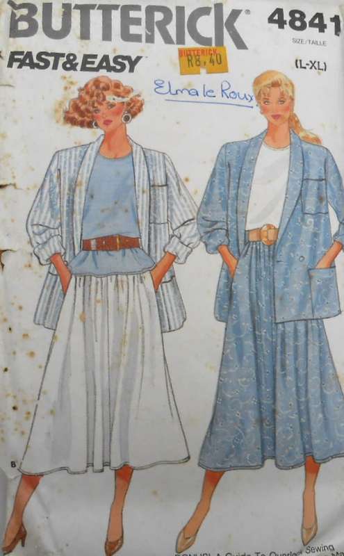 BUTTERICK 4841 HALF SIZE JACKET-TOP-SKIRT-PANTS SIZE P-S-M COMPLETE-UNCUT-F/FOLDED