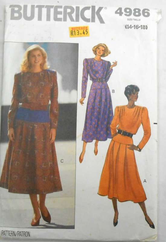 BUTTERICK 4986 LOOSE FITTING DRESS SIZE 14-16-18 COMPLETE-CUT TO 18