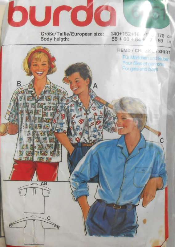 BURDA 6051 GIRLS & BOYS SHIRT SIZE BODY HEIGHT 140-176 CM COMPLETE