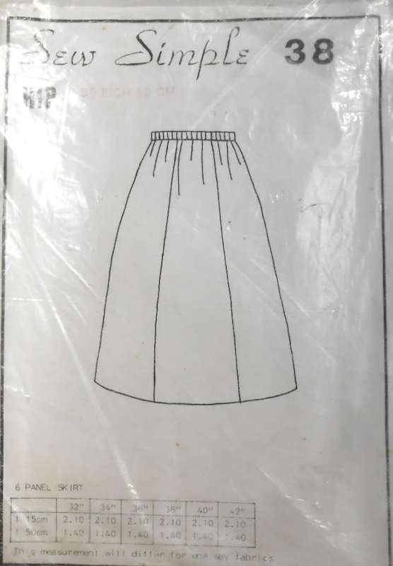 SEW SIMPLE 38 SIX PANEL SKIRT SIZE HIP 38/97 CM COMPLETE