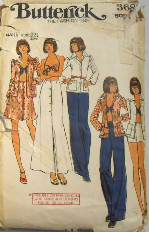 BUTTERICK 3683 SHIRT-BRA TOP-SKIRT-PANTS-SHORTS SIZE 10 BUST 32 1/2 COMPLETE-ZIPLOC