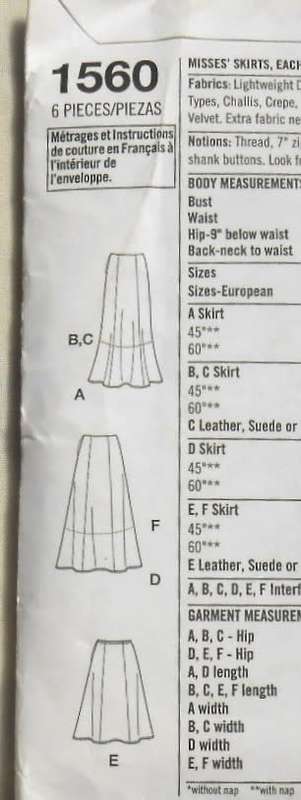 SIMPLICITY 1560 SET OF FLARED SKIRTS SIZE 6-12 COMPLETE-CUT TO 12
