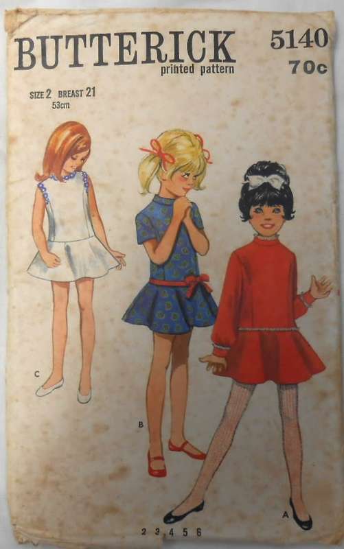 VINTAGE BUTTERICK 5140 GIRLS ONEPIECE DRESS SIZE 2 YEARS BREAST 21 COMPLETE-UNCUT-F/FOLDED