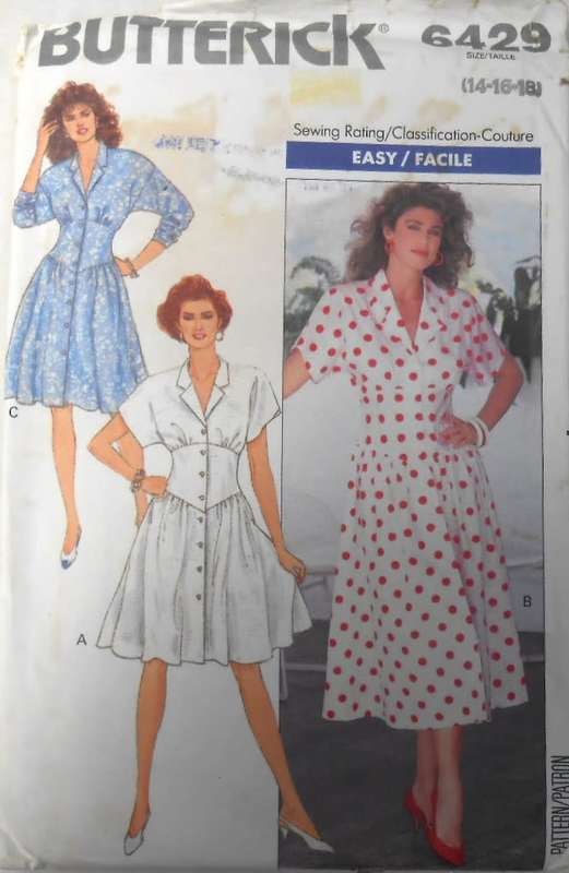 BUTTERICK 6429  DRESS WITH FLARED SKIRT SIZE 14-16-18 COMPLETE-UNCUT-F/FOLDED